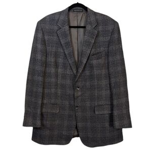 Hyde Park Moores Virgin Wool Blazer Jacket Grey Blue Glen Plaid Mens Size 44L